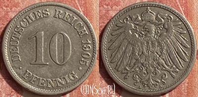 Германия (Империя) 10 пфеннигов 1905 A, KM# 12, 452o-092