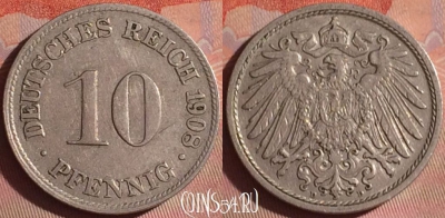 Германия (Империя) 10 пфеннигов 1908 D, KM# 12, 054i-033