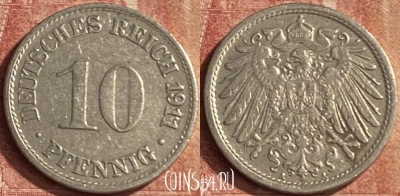 Германия (Империя) 10 пфеннигов 1911 A, KM# 12, 098p-058