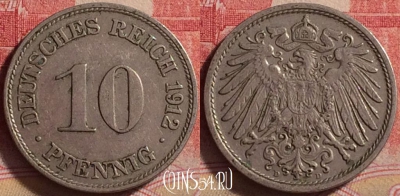 Германия (Империя) 10 пфеннигов 1912 D, KM# 12, 234j-120