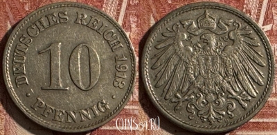 Германия (Империя) 10 пфеннигов 1913 D, KM# 12, 505s-038