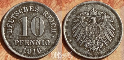Германия (Империя) 10 пфеннигов 1916 г., KM# 20, 462q-288
