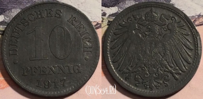 Германия (Империя) 10 пфеннигов 1917 года, KM# 26, 176-034