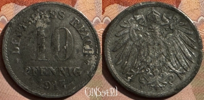 Германия (Империя) 10 пфеннигов 1917 г., KM# 26, 408s-040