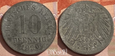Германия (Империя) 10 пфеннигов 1920 г., KM# 26, 385r-043