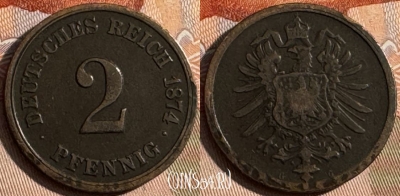 Германия (Империя) 2 пфеннига 1874 G, KM# 2, 248s-104