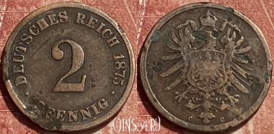 Германия (Империя) 2 пфеннига 1875 C, KM# 2, 394q-097