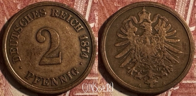 Германия (Империя) 2 пфеннига 1874 A, KM# 2, 505s-104