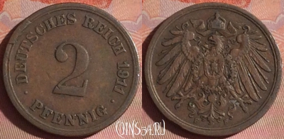 Германия (Империя) 2 пфеннига 1911 г. F, KM# 16, 053i-099