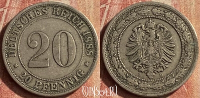 Германия (Империя) 20 пфеннигов 1888 г. D, 115p-089 ♛