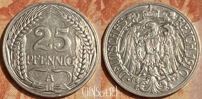 Германия (Империя) 25 пфеннигов 1910 года A, 462q-278 ♛