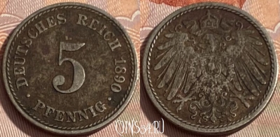 Германия (Империя) 5 пфеннигов 1890 A, KM# 11, 297q-052