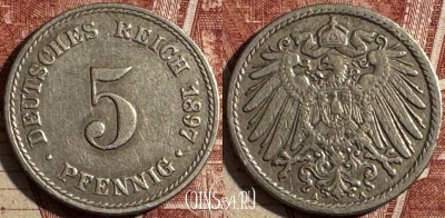 Германия (Империя) 5 пфеннигов 1897 A, KM# 11, 505s-097