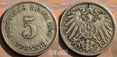 Германия (Империя) 5 пфеннигов 1899 A, KM# 11, 388s-051