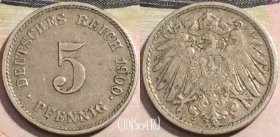 Германия (Империя) 5 пфеннигов 1900 года, J, 167-120