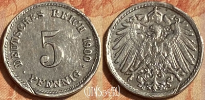 Германия (Империя) 5 пфеннигов 1900 G, KM# 11, 462q-305