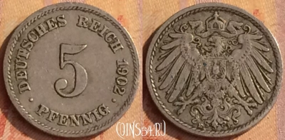 Германия (Империя) 5 пфеннигов 1902 E, KM# 11, 177o-140