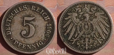 Германия (Империя) 5 пфеннигов 1906 D, KM# 11, 054i-110