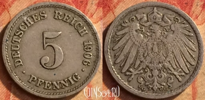 Германия (Империя) 5 пфеннигов 1906 G, KM# 11, 167o-132