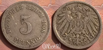 Германия (Империя) 5 пфеннигов 1908 A, KM# 11, 151o-004