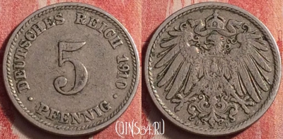 Германия (Империя) 5 пфеннигов 1910 D, KM# 11, 199j-076