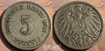 Германия (Империя) 5 пфеннигов 1912 J, KM# 11, 167s-087