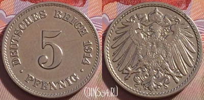 Германия (Империя) 5 пфеннигов 1914 J, KM# 11, 095b-078