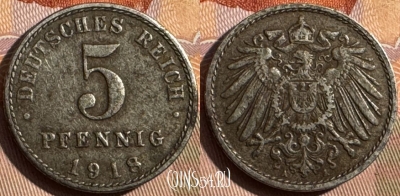 Германия (Империя) 5 пфеннигов 1918 A, KM# 19, 375s-032