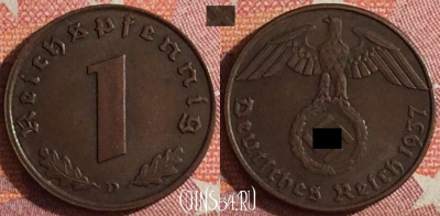 Германия (Третий рейх) 1 рейхспфенниг 1937 D, 361-119