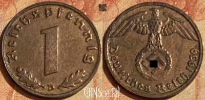 Германия (Третий рейх) 1 рейхспфенниг 1939 D, 462q-312 ♛