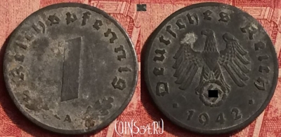 Германия (Третий рейх) 1 рейхспфенниг 1942 г. A, 356o-038
