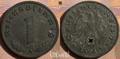 Германия (Третий рейх) 1 рейхспфенниг 1943 A, 373s-132