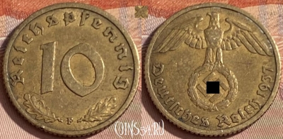 Германия (Третий рейх) 10 рейхспфеннигов 1937 F, 389p-118