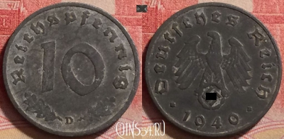 Германия (Третий рейх) 10 рейхспфеннигов 1940 D, 243j-030