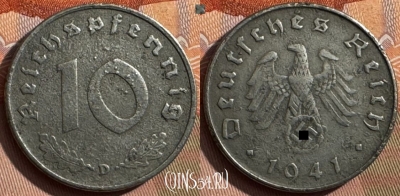 Германия (Третий рейх) 10 рейхспфеннигов 1941 D, 389s-077