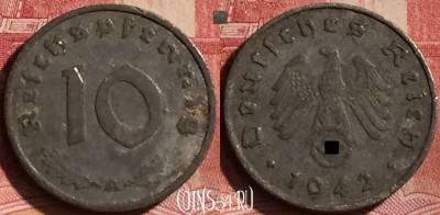Германия (Третий рейх) 10 рейхспфеннигов 1942 A, 250l-063