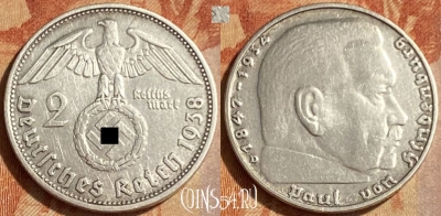 Германия (Третий рейх) 2 рейхсмарки 1938 D Ag, 462q-273 ♛