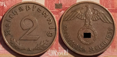 Германия (Третий рейх) 2 рейхспфеннига 1939 A, 065c-099