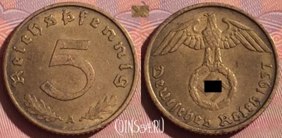 Германия (Третий рейх) 5 рейхспфеннигов 1937 A, 057i-166