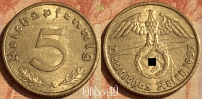 Германия (Третий рейх) 5 рейхспфеннигов 1937 A, 462q-309