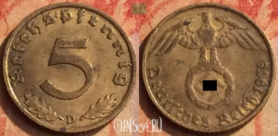Германия (Третий рейх) 5 рейхспфеннигов 1938 D, 198o-078