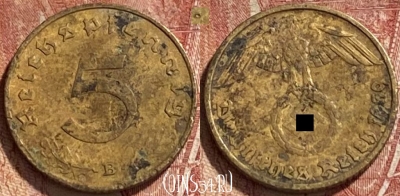Германия (Третий рейх) 5 рейхспфеннигов 1939 B, 463r-580