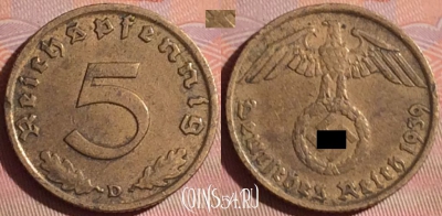 Германия (Третий рейх) 5 рейхспфеннигов 1939 D, 050i-211