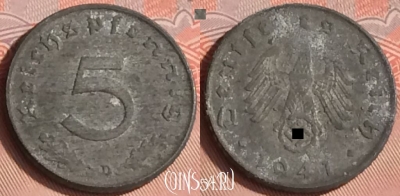 Германия (Третий рейх) 5 рейхспфеннигов 1941 D, 312o-087
