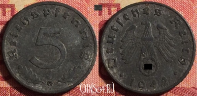 Германия (Третий рейх) 5 рейхспфеннигов 1942 G, 165j-106