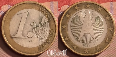 Германия 1 евро 2002 года D, KM# 213, 093l-094