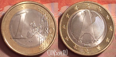 Германия 1 евро 2005 года J, KM# 213, UNC, 120k-077