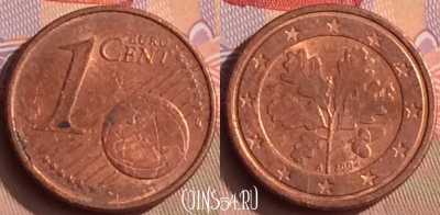 Германия 1 евроцент 2002 года A, KM# 207, 447-115