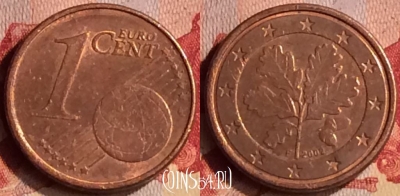 Германия 1 евроцент 2002 года F, KM# 207, 403-022