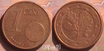 Германия 1 евроцент 2004 года A, KM# 207, 080o-081